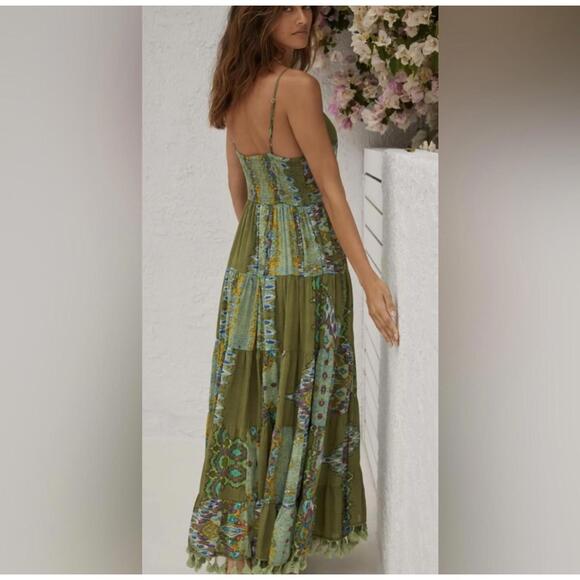 Barok x Anthropologie - Bohemian Maxi Dress in Olive Green, Size S - Picture 3 of 9